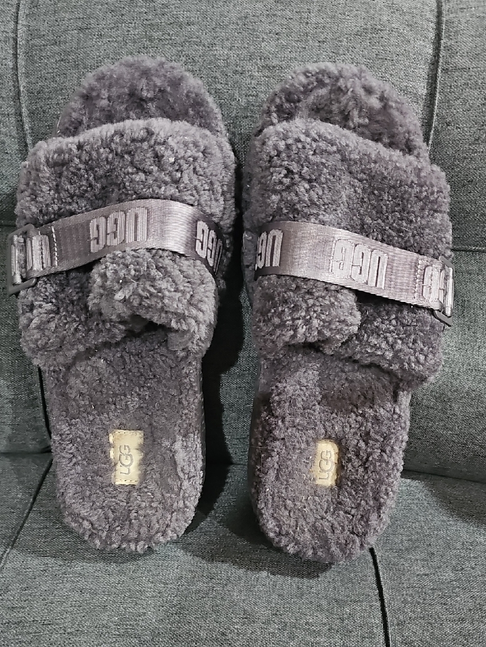UGG Plush Shearling Slide Sandals in Charcoal (C)